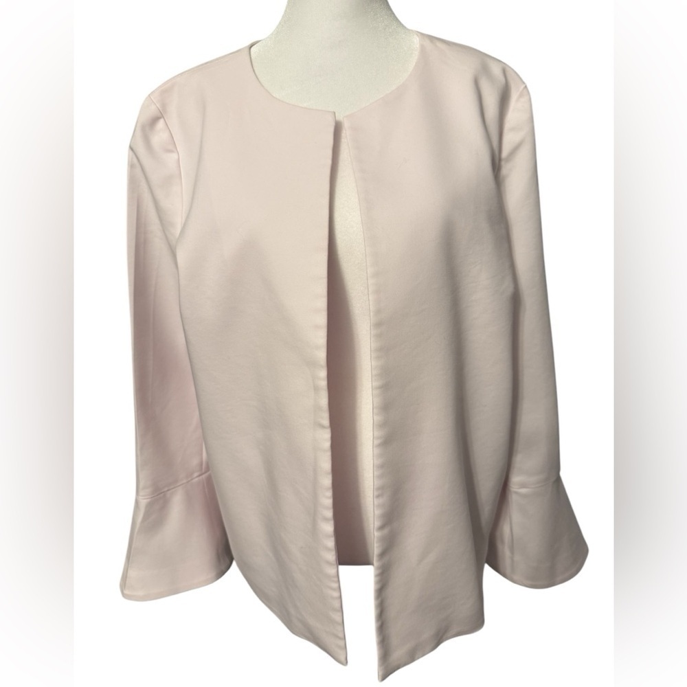 Chaus New York open front long sleeve lined jacket with bell sleeve in pale pink